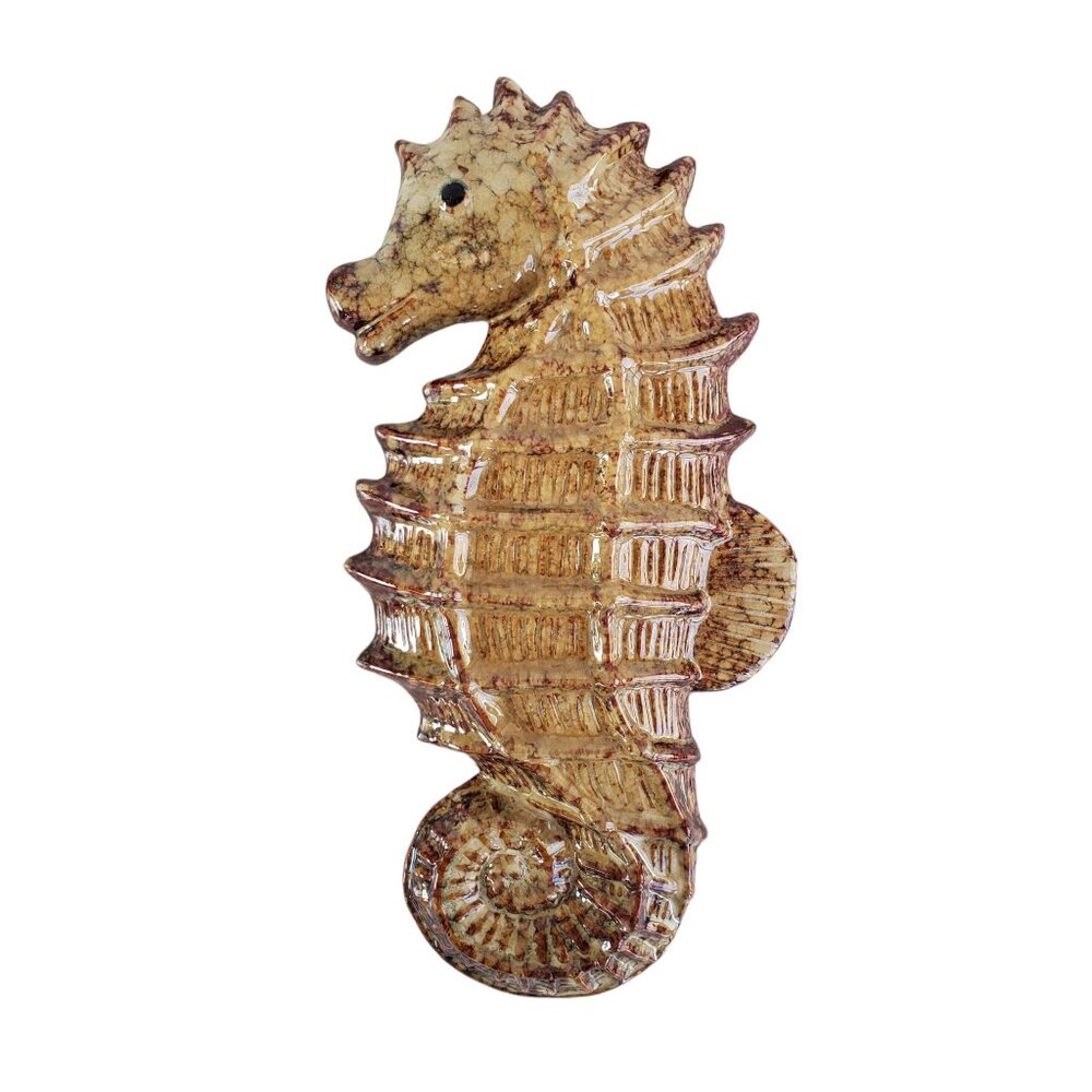 Seahorse Wall Hanging Brown Glazed 12" Clay Pottery Hippocampus Marine Fish